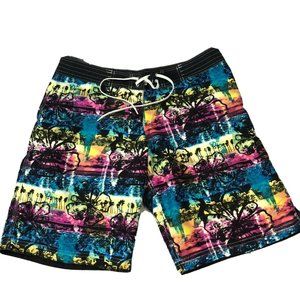 Vintage Miken Size Large Tropical Floral Board Surf Swim Shorts Inside Pocket